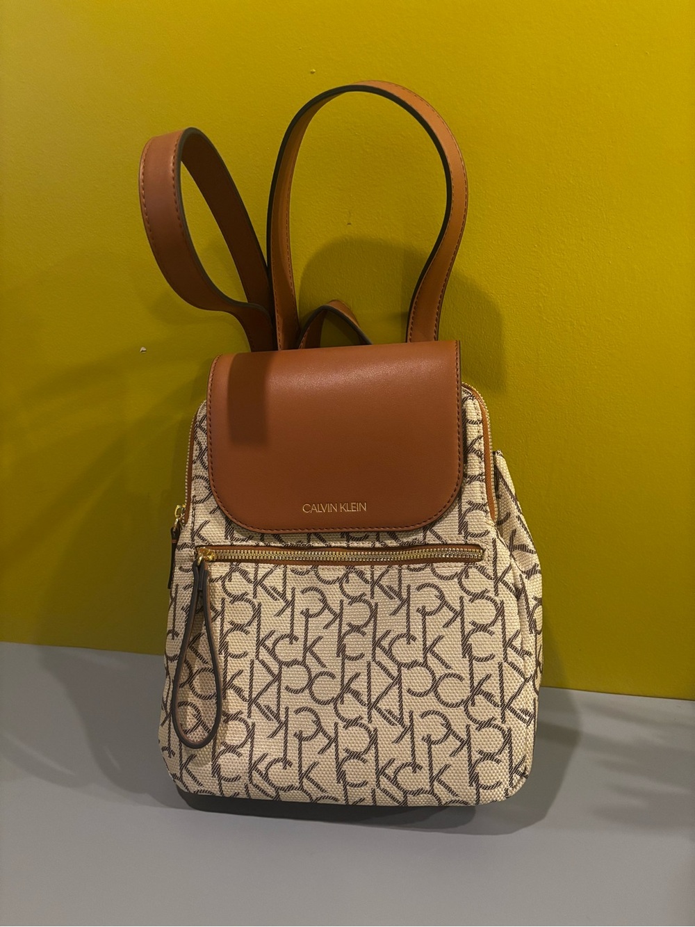 Calvin Klein Cream and Brown CK Monogram Backpack0607